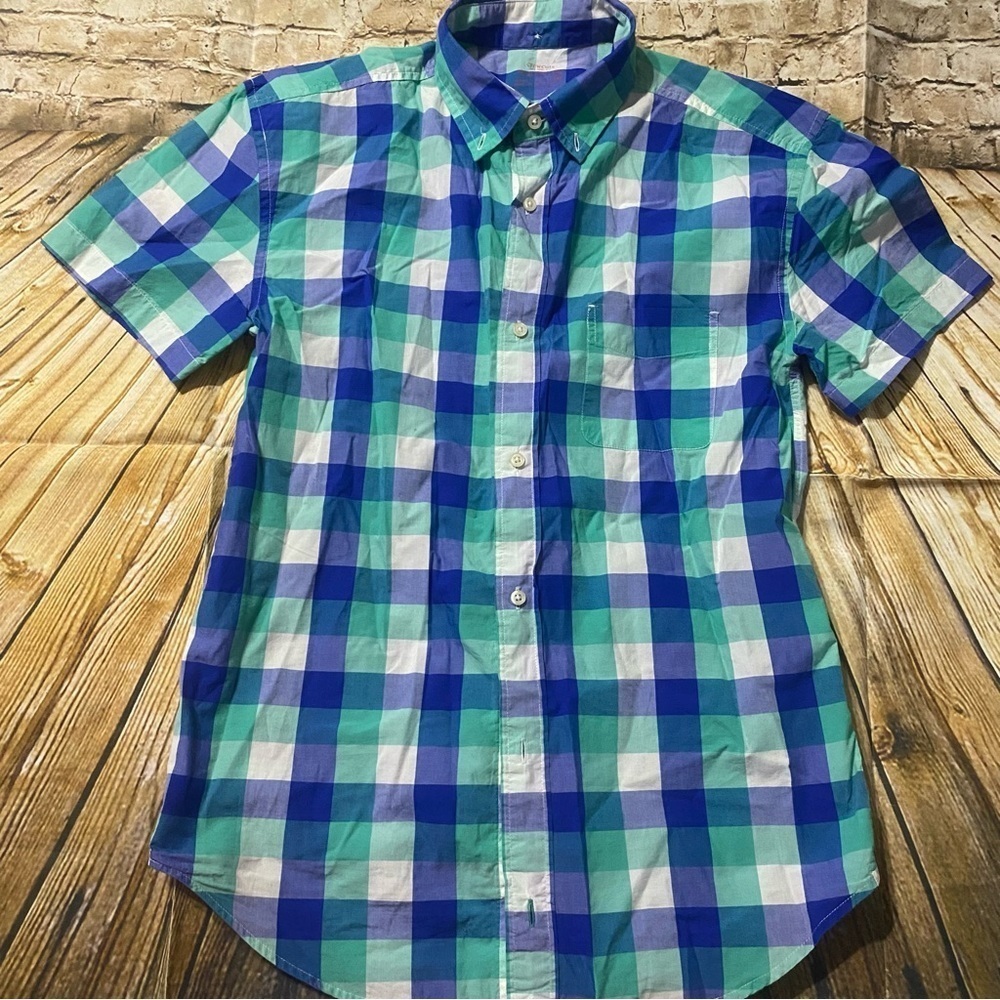 Crewcuts Blue Green Plaid Cotton Woven Button Down Dress Shirt